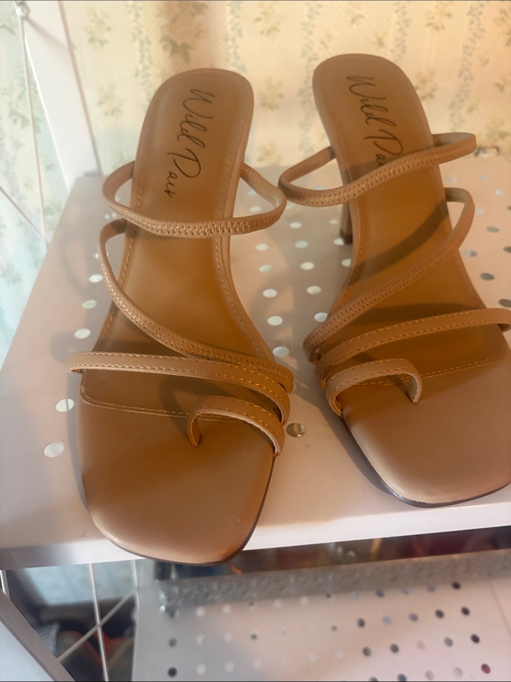 Wild Pair Tan Strappy Square-Toe Heeled Sandals